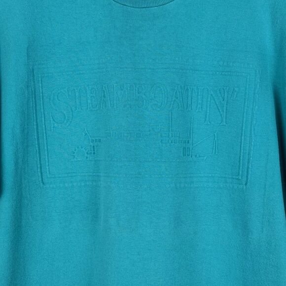 Vintage Steamboating Shirt Aqua Green Size XL Single Stitch Boss Textiles Tag - Picture 2 of 7